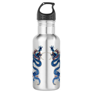 Blaue orientalische Dracheantike Chinesestickerei Edelstahlflasche