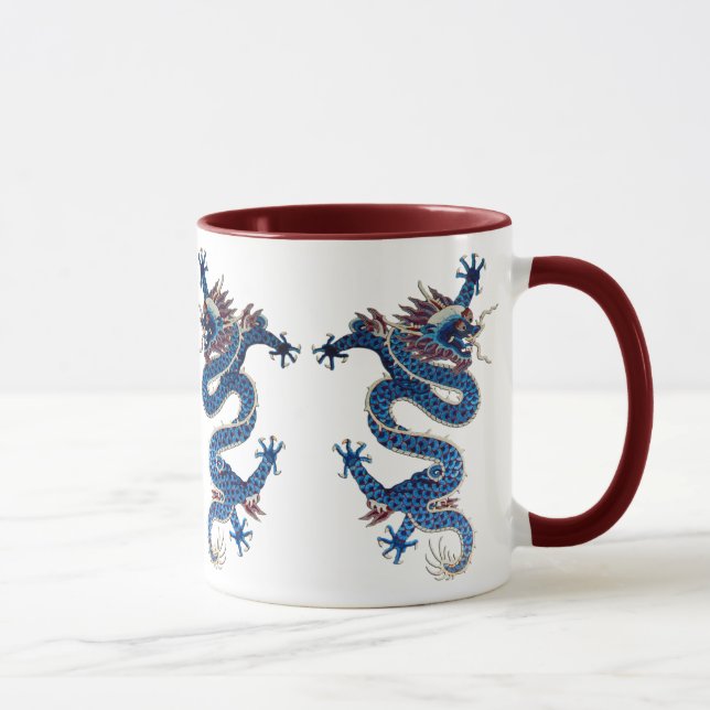 Blaue orientalische Dracheantike Chinesestickerei Tasse (Rechts)