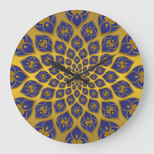 Blaue orientalische Mitternachtsfliesen auf Große Wanduhr (Vorderseite)