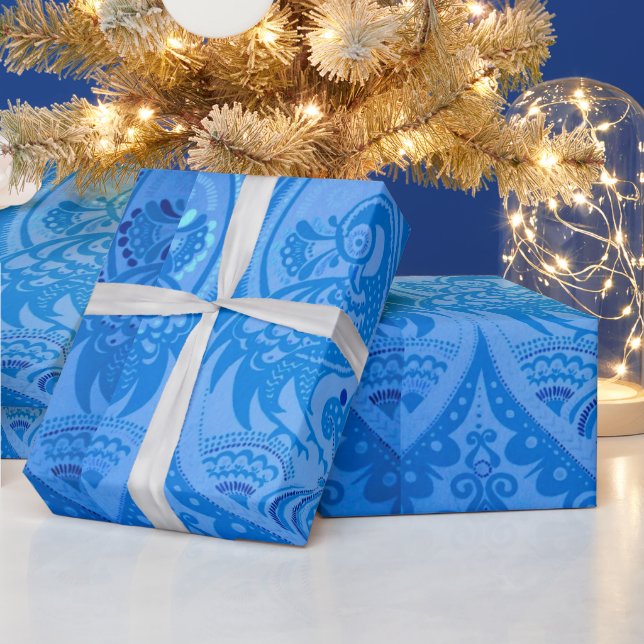 Blaue Orientalische Pfauen Vögel Geschenkpapier (Feiertage)