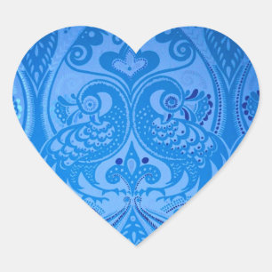 Blaue Orientalische Pfauen Vögel Herz-Aufkleber