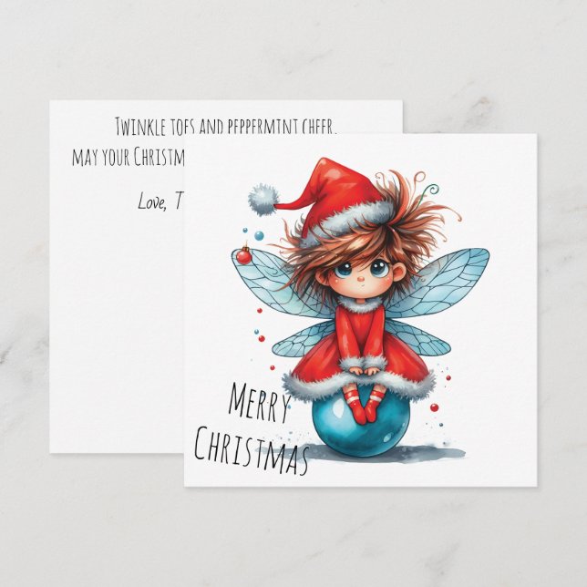 Blaue Ornamente Fee – Weihnachtskarte (Vorne/Hinten)