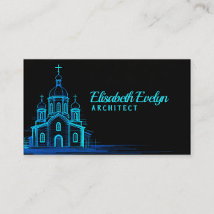 Blaue orthodoxe Kirchen-Skizze auf schwarzem Hinte Visitenkarte