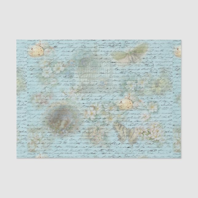 Blaue Ostervögel und Nester Dekoupage Papier (Vorderseite)