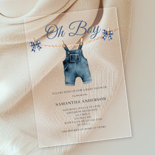 Blaue Overall Oh Junge Babyparty  Acryleinladungen