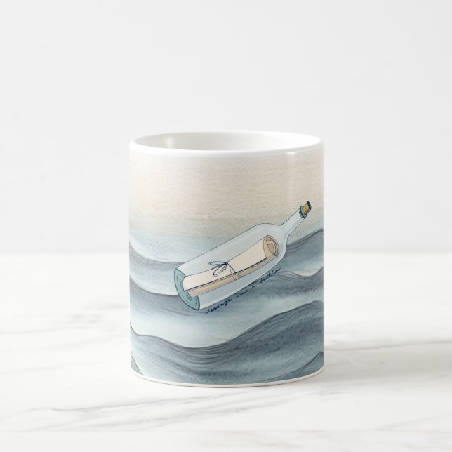 Blaue Ozean-Botschaft in einer Flasche Kaffeetasse (Mittel)