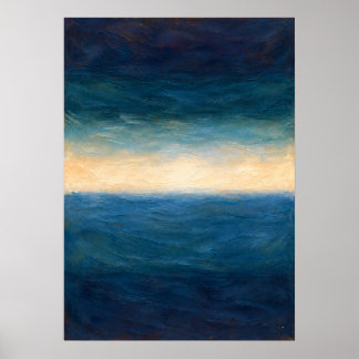 Blaue Ozean-Horizont-Abstraktion in Tiefnavy und T Poster