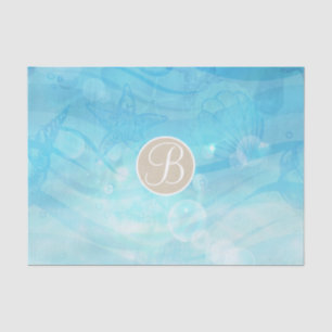 Blaue Ozean-Meeresmuscheln Strand Monogramm Anfang Seidenpapier