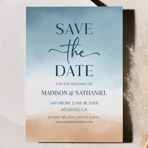 Blaue Ozean-Strandufer-Sand-Hochzeit Save The Date