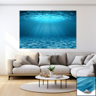 Blaue Ozean-Unterwasserszene mit Sonnenstrahlen Poster