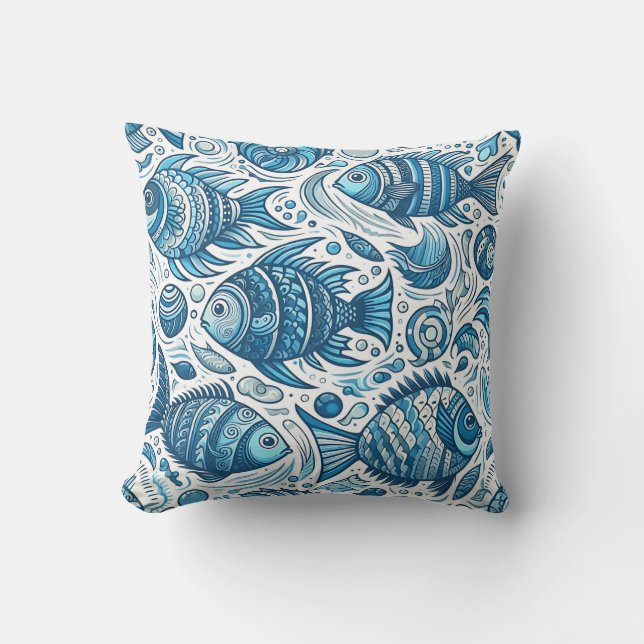 Blaue Ozeanfische Kissen (Vorderseite)