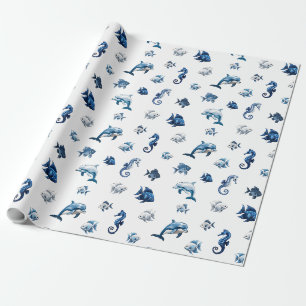 Blaue Ozeankreaturen von Wedgewood! Geschenkpapier