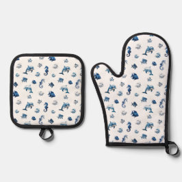 Blaue Ozeankreaturen von Wedgewood! Ofenhandschuh & Topflappen-Set