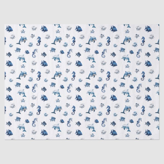 Blaue Ozeankreaturen von Wedgewood! Seidenpapier (Vorderseite)