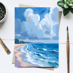 Blaue Ozeanstrand-Wasserfarbenmalerei Postkarte
