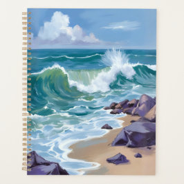 Blaue Ozeanwellen Aquarellmalerei Planer