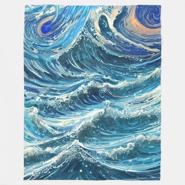 Blaue Ozeanwellen Fleecedecke (Vorderseite)