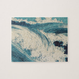 Blaue Ozeanwellen Japanischer Holzschnitt