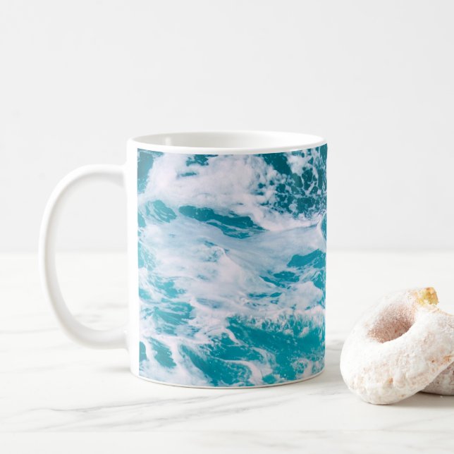 Blaue Ozeanwellen Kaffeetasse (Mit Donut)