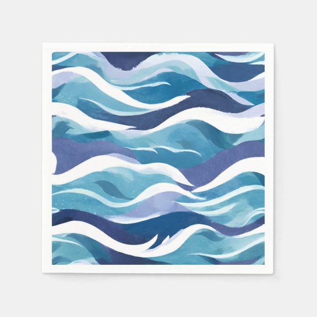 Blaue Ozeanwellen | Moderne, einfache Wasserfarbe Serviette (Vorderseite)