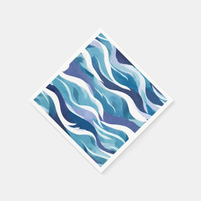 Blaue Ozeanwellen | Moderne, einfache Wasserfarbe Serviette (Ecke)