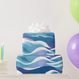 Blaue Ozeanwellen Moderne Simplistische Aquarell Geschenkpapier