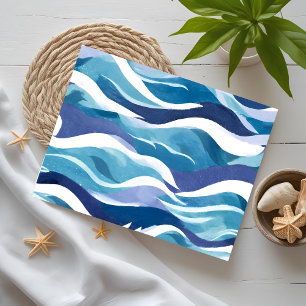 Blaue Ozeanwellen   Moderne Simplistische Aquarell Postkarte