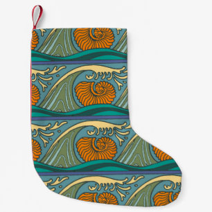Blaue Ozeanwellen Nautilus-Muschel Art Nouveau Kleiner Weihnachtsstrumpf