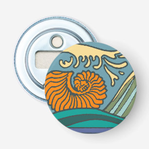 Blaue Ozeanwellen Nautilus-Muschel Jugendstil Flaschenöffner