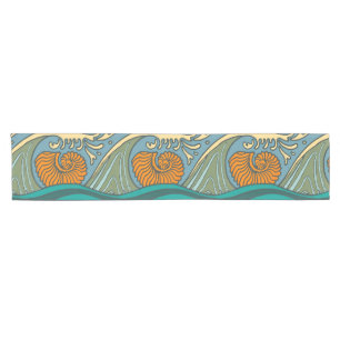 Blaue Ozeanwellen Nautilus-Muschel Jugendstil Kurzer Tischläufer
