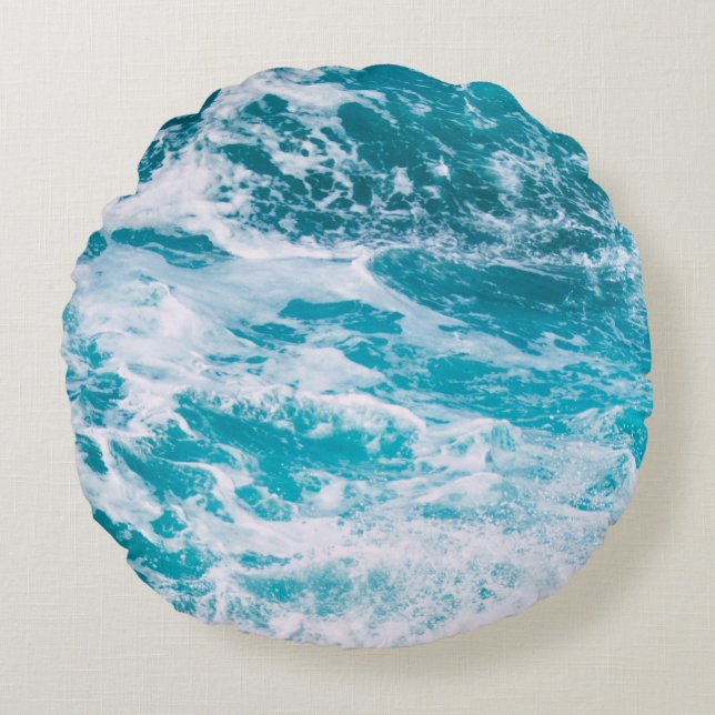 Blaue Ozeanwellen Rundes Kissen (Vorderseite)