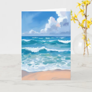Blaue Ozeanwellen   Strand Meer Aquarell  Karte