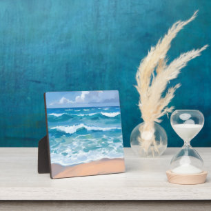 Blaue Ozeanwellen   Strandbad Art Fotoplatte