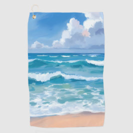 Blaue Ozeanwellen | Strandleere Wasserfarbe  Golfhandtuch