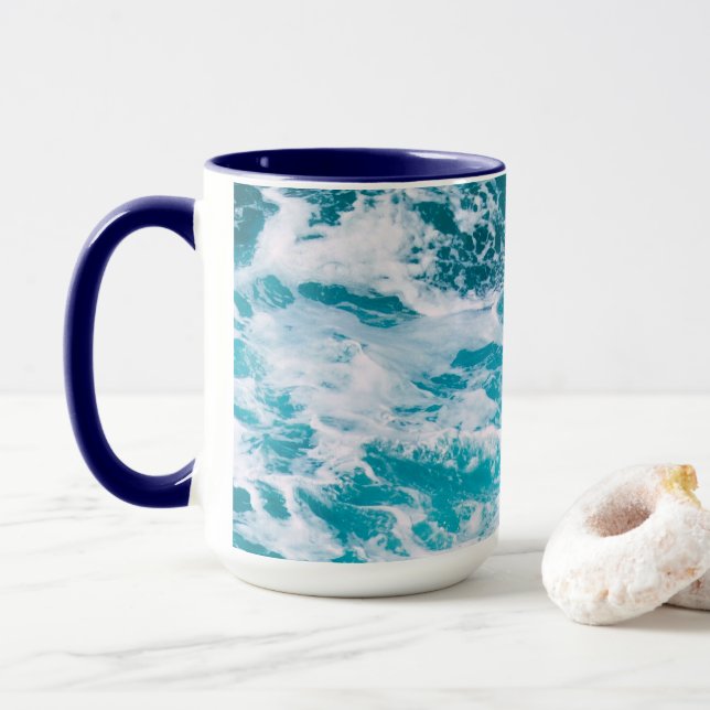 Blaue Ozeanwellen Tasse (Mit Donut)