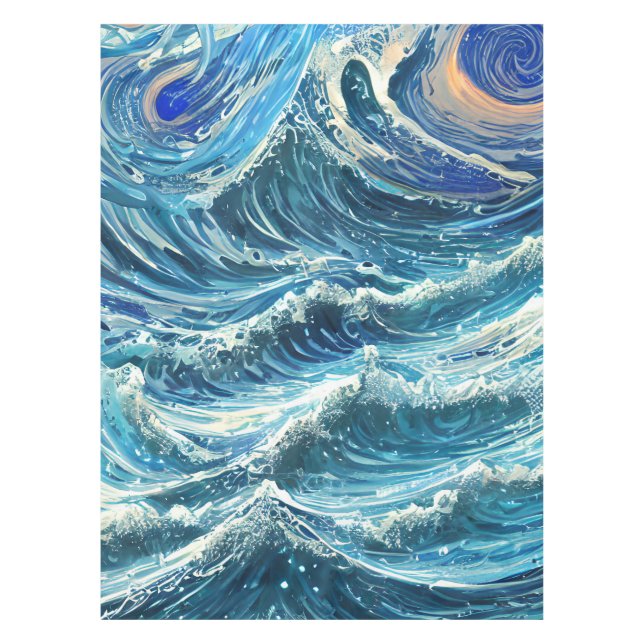 Blaue Ozeanwellen Tischdecke (Vorderseite)