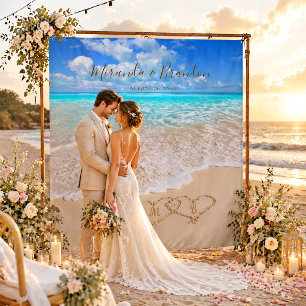 Blaue Ozeanwellen Tropische Strand Hochzeitskuliss Wandteppich