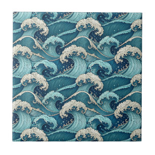 Blaue Ozeanwellen Tropisches Sommer Japanisches Mu Fliese