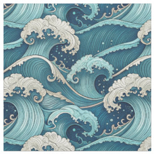 Blaue Ozeanwellen Tropisches Sommer Japanisches Mu Stoff