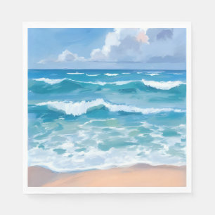 Blaue Ozeanwellen Wasserfarbe Meer Strand Serviette