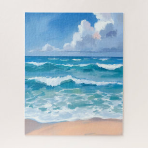 Blaue Ozeanwellen   Wasserfarbe Strandmeer 