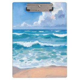 Blaue Ozeanwellen | Wasserfarbe Strandmeer  Klemmbrett