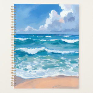 Blaue Ozeanwellen   Wasserfarbe Strandmeer  Planer
