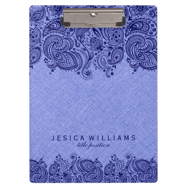Blaue Paisley-Lace mit hellblauen Imitaten Linde Klemmbrett (Vorderseite)