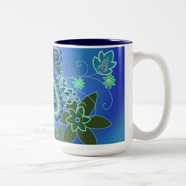 Blaue Paisley-Tasse Zweifarbige Tasse (Rechts)