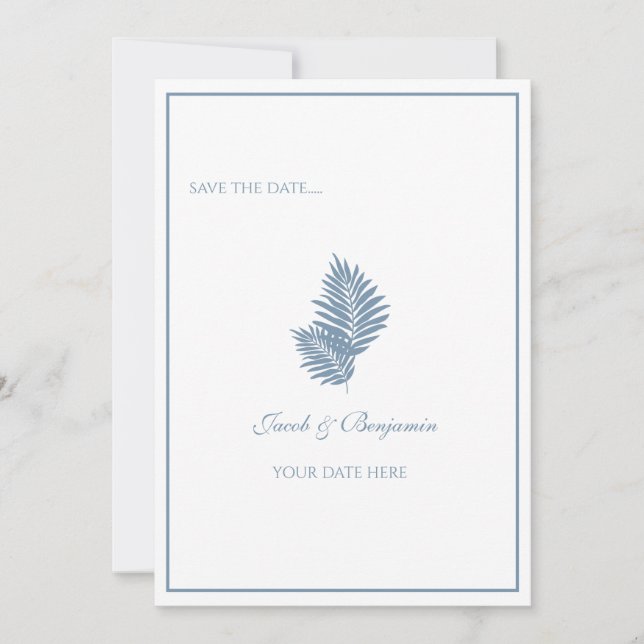 Blaue Palm Flat Save The Date Karte (Vorderseite)