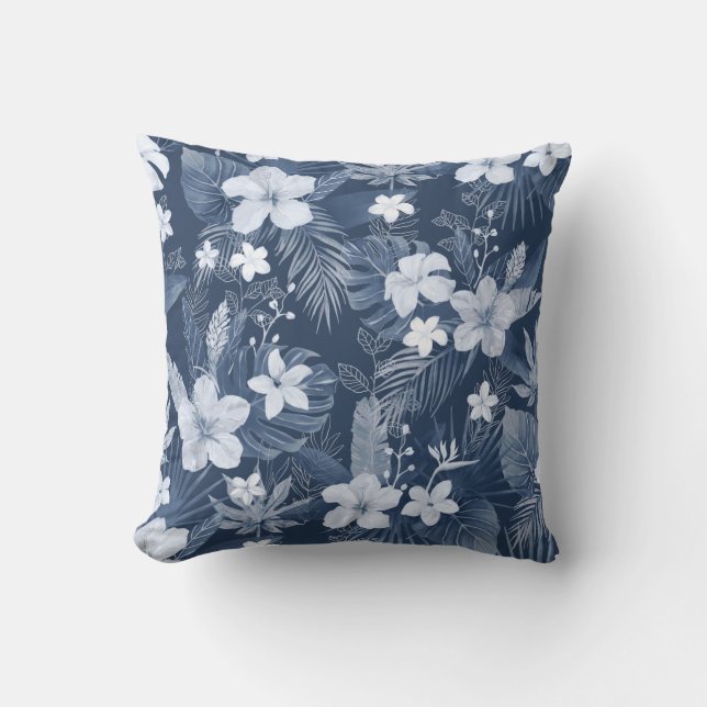 Blaue Palme Blätter Tropische Blume Kissen (Vorderseite)