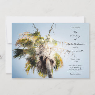 Blaue Palme Tropische Insel Strand Hochzeit Einladung