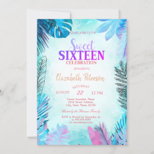 Blaue Palmwedel Sommer Sweet 16 Einladung