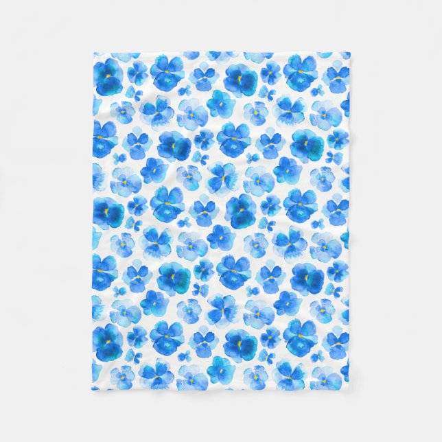 Blaue Pansie Aquarelltuch Fleecedecke (Vorderseite)